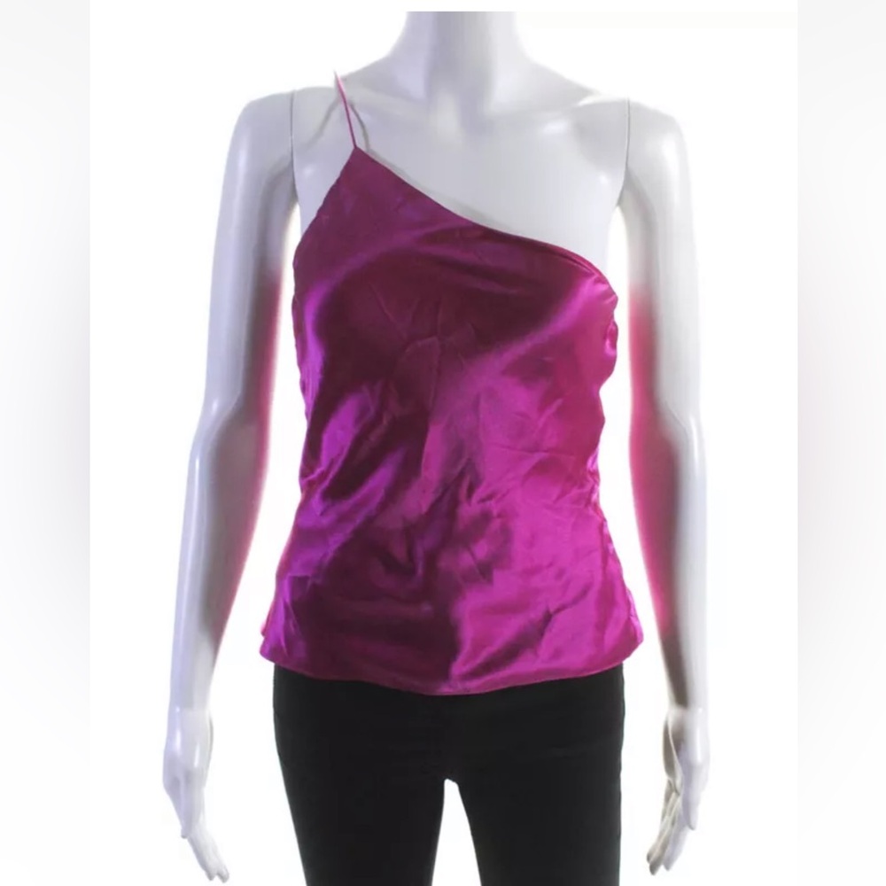 Amanda Uprichard Silk One Shoulder Fuchsia Blouse Tank Top